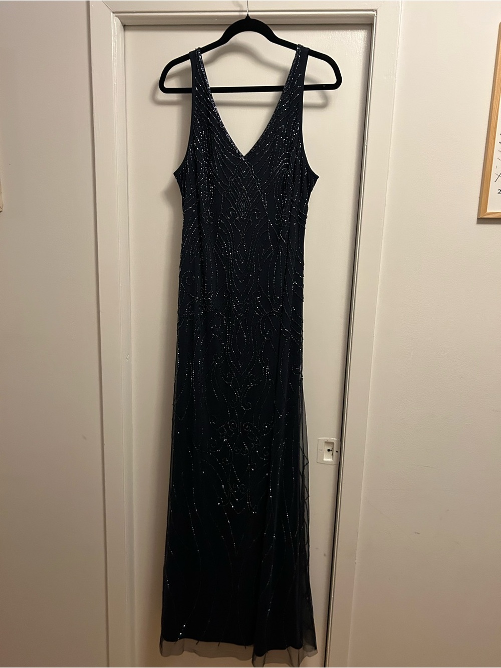 BHLDN Navy Beaded V-Neck Evening Gown